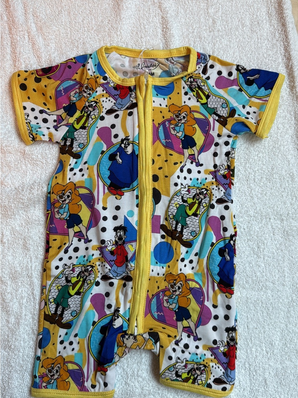 BAMBOO Kids Yellow Trim Cartoon Print Short Sleeve Romper Pajamas